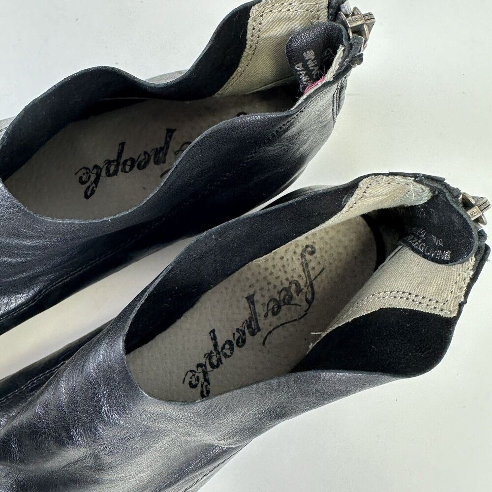 Free People Gemma Black Leather Peep Toe Ankle Bootie Zip Shoe Size EU 38 US 7.5 - Picture 9 of 10
